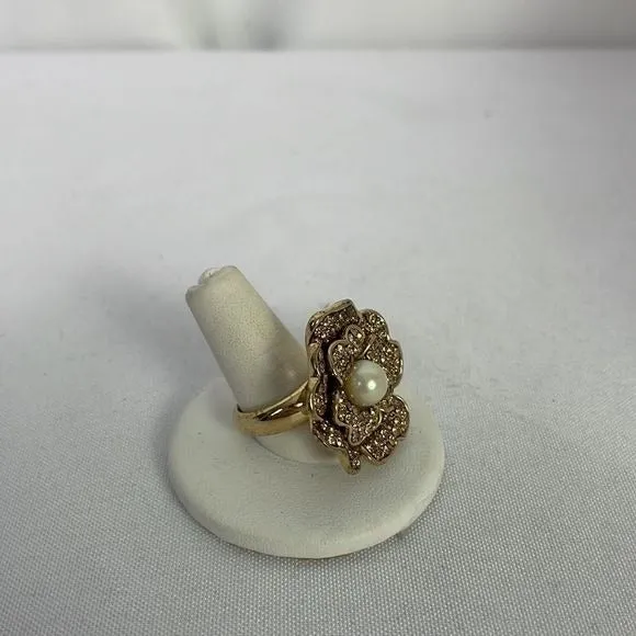 CaroleeBigCrystal Pearl Flower Ring