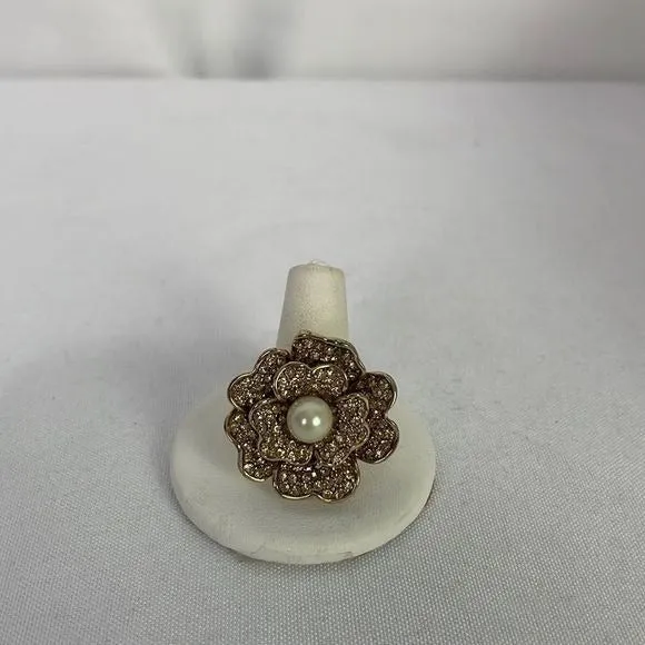 CaroleeBigCrystal Pearl Flower Ring