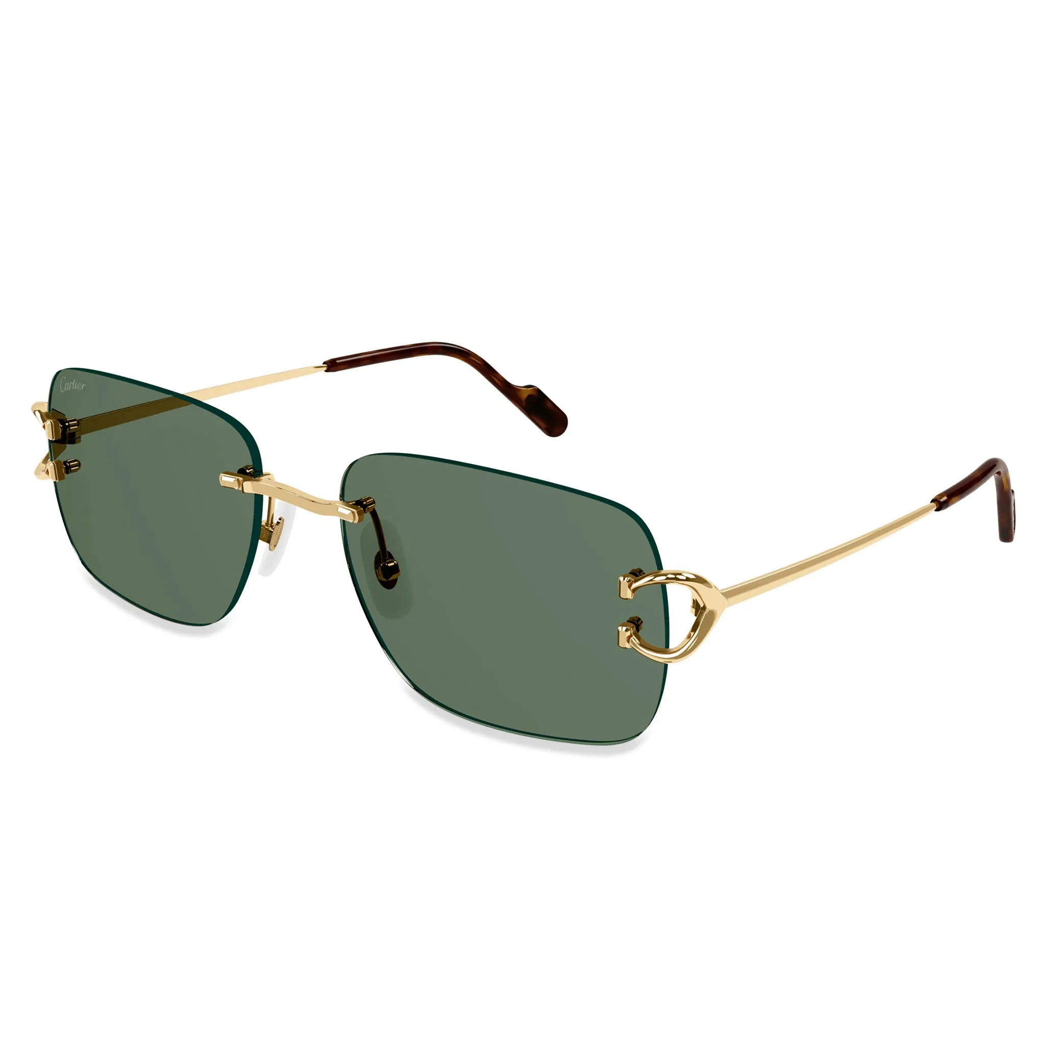 Cartier Eyewear CT0330S-002 C Decor Gold Green Rimless Sunglasses