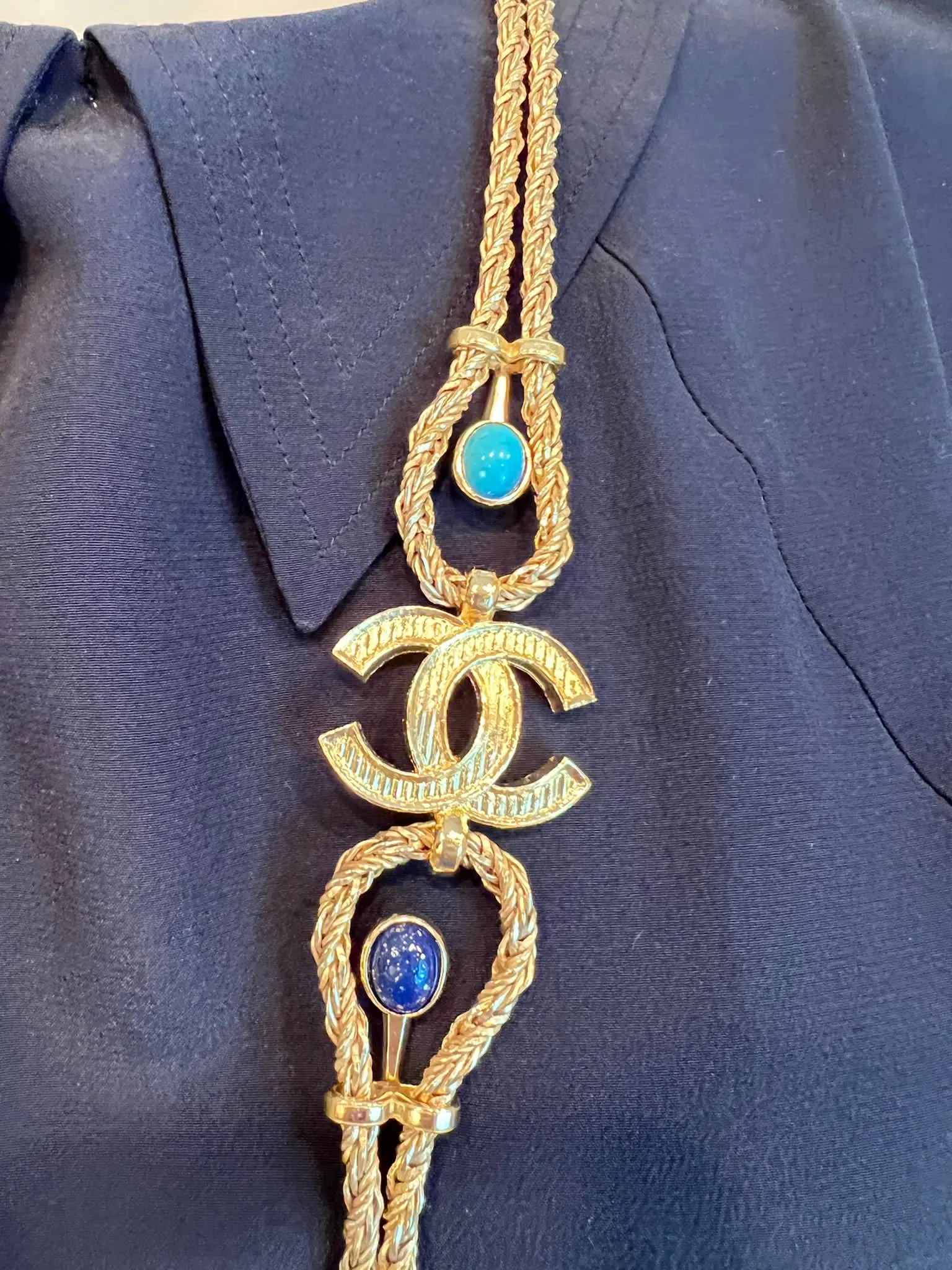 Chanel 19A 2019 Fall Paris Egypt Nile Collection Long Gold Rope Necklace Belt with Stones