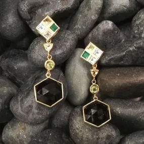 Citrine, Blue Topaz, Green Agate & White Topaz Studs with Citrine, Peridot & Black Agate dangles Twinset Earrings