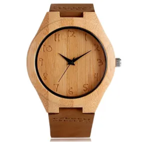 Clean Analog Luxury Wooden Watch with Genuine Leather Band