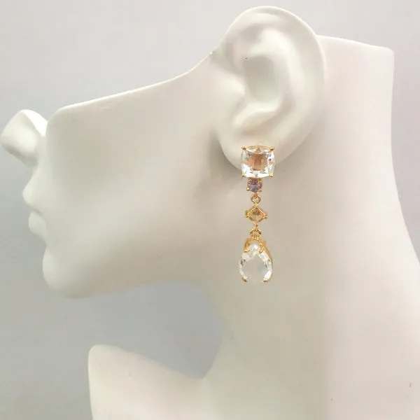 Clear Quartz Stud with Amethyst, Citrine and Clear Quartz Twinset Earrings