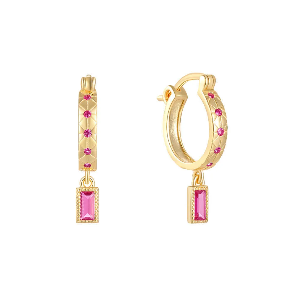 Colorful Square Zircon Pendant Huggie Hoop Earrings