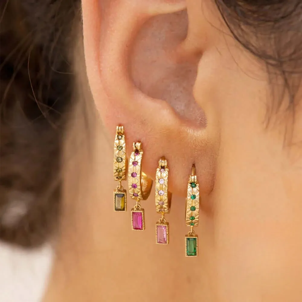 Colorful Square Zircon Pendant Huggie Hoop Earrings