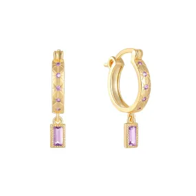 Colorful Square Zircon Pendant Huggie Hoop Earrings