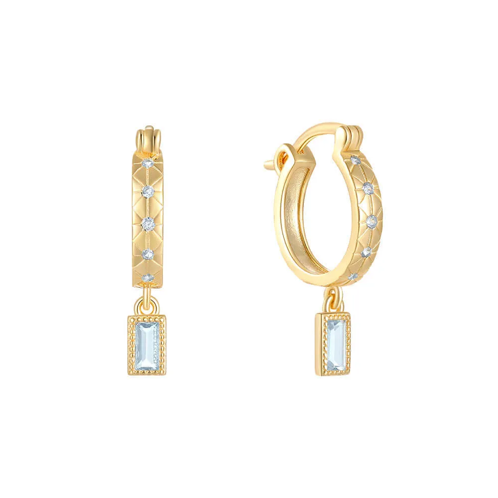 Colorful Square Zircon Pendant Huggie Hoop Earrings