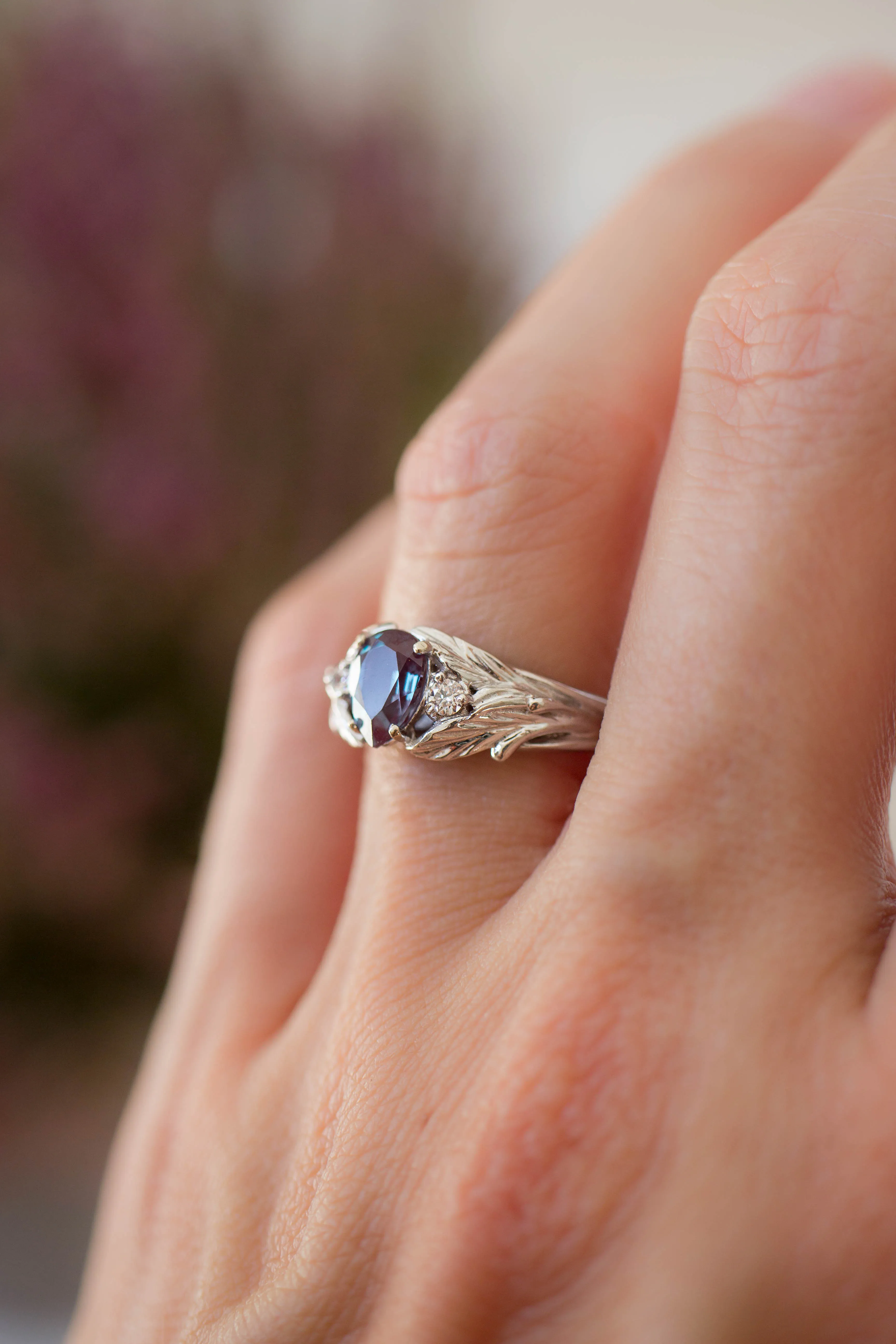 Colour change alexandrite ring with diamonds / Wisteria