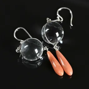 Coral Pools of Light Rock Crystal Dangle Earrings