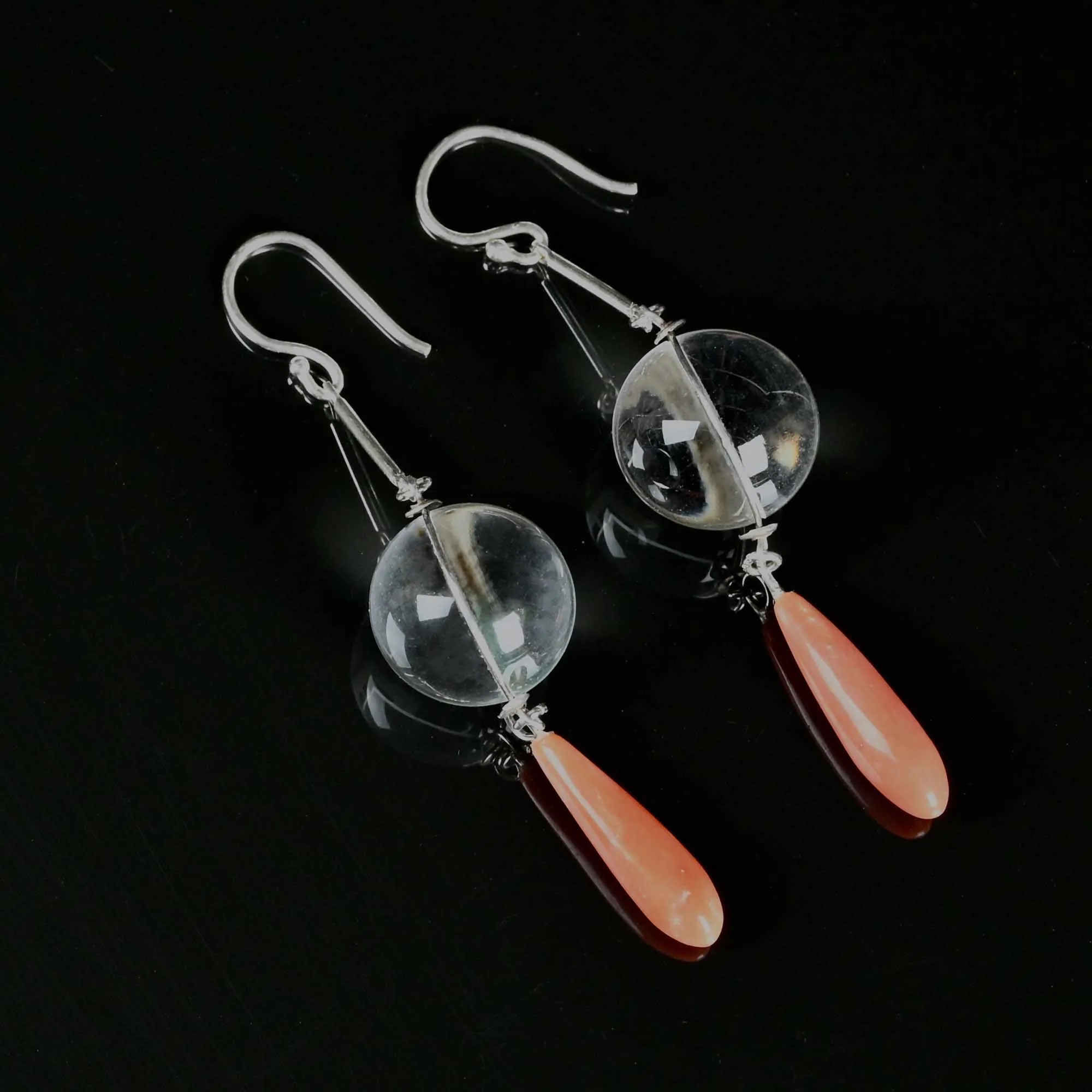 Coral Pools of Light Rock Crystal Dangle Earrings