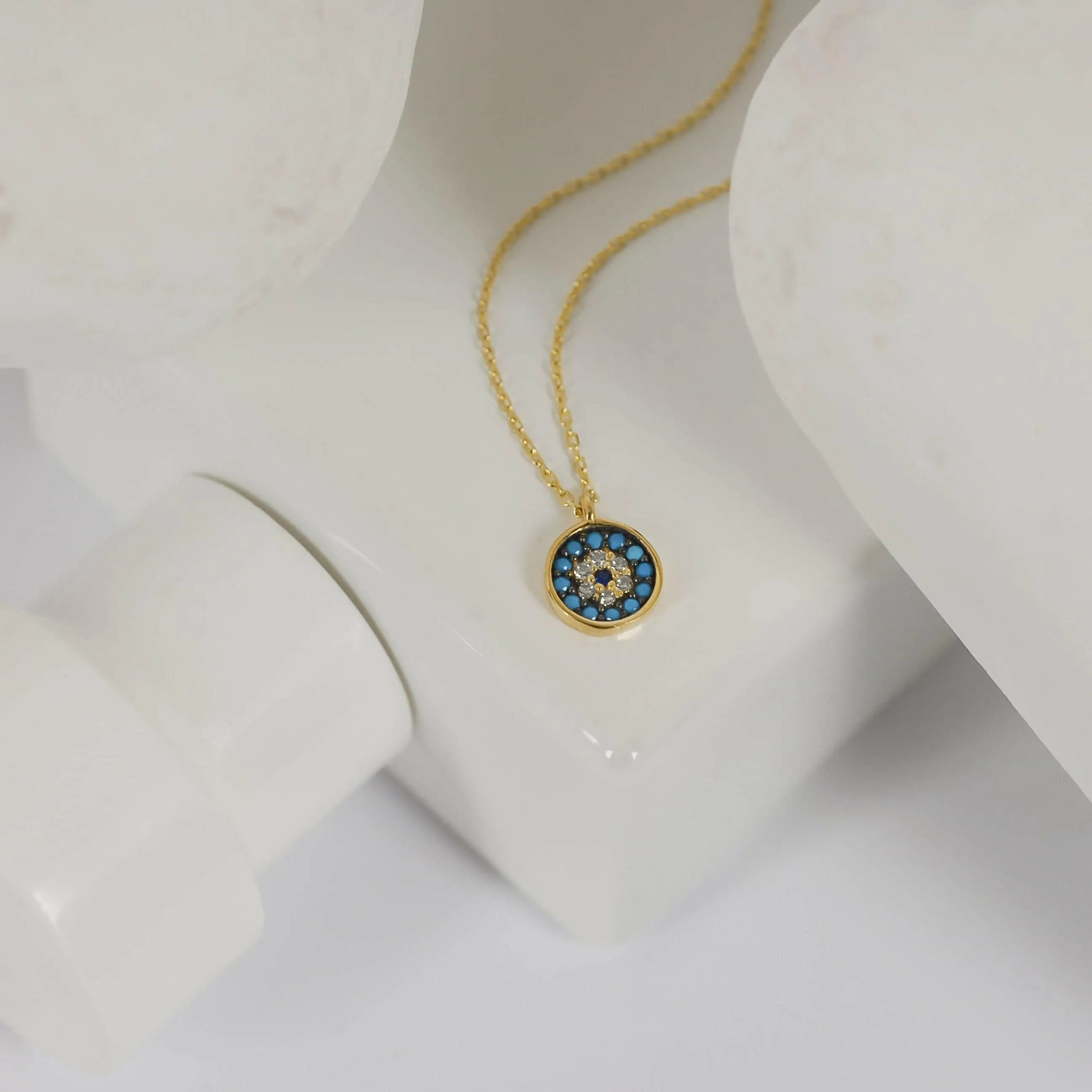 Dainty Evil Eye Necklace | 14K Solid Gold