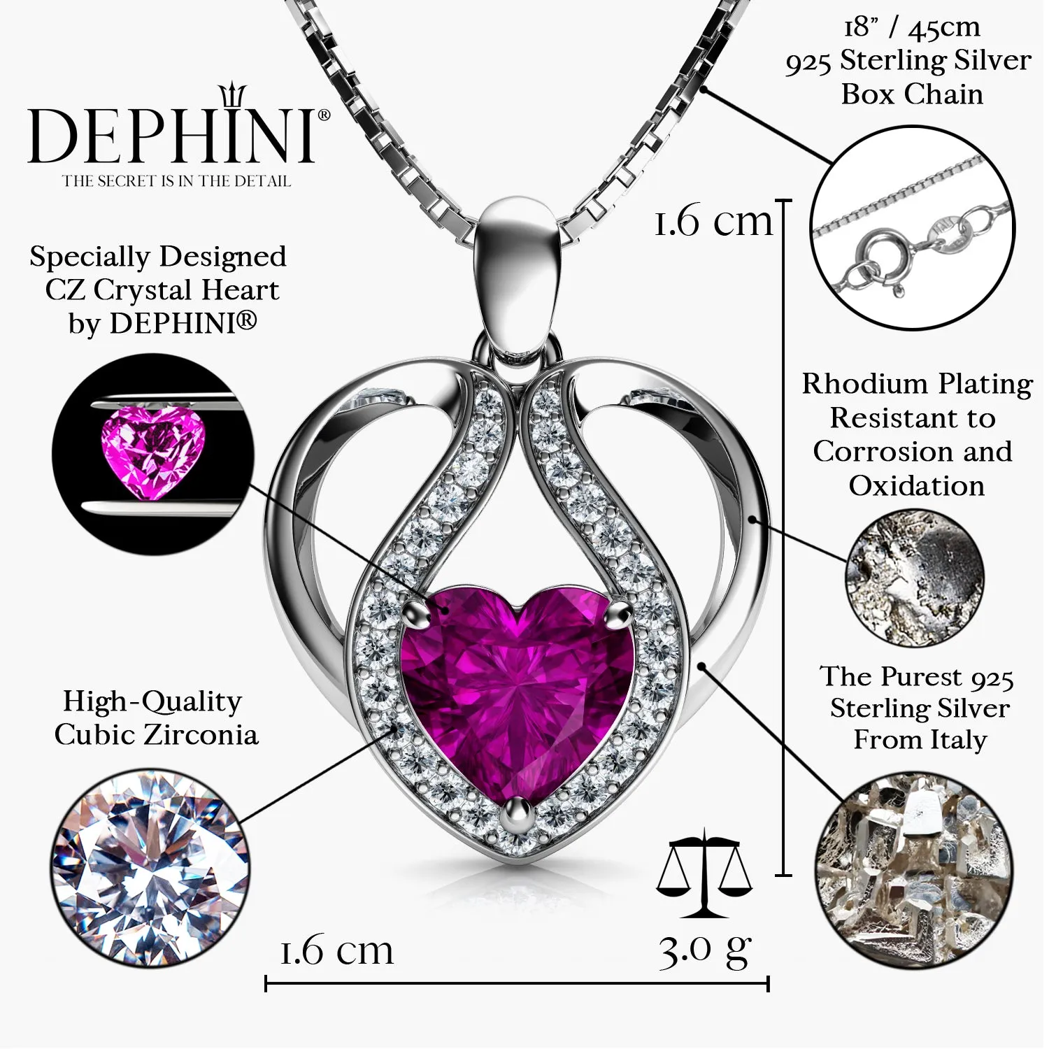 DEPHINI - Cute pink necklace for Women - 925 sterling silver pendant