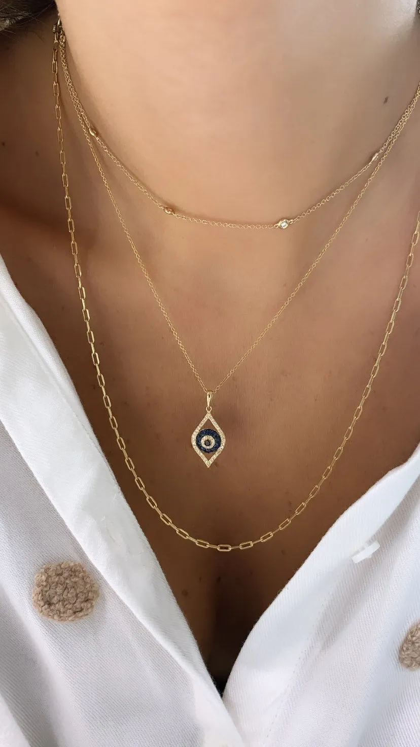 Diamond Blue Sapphire Cut Out Evil Eye Necklace