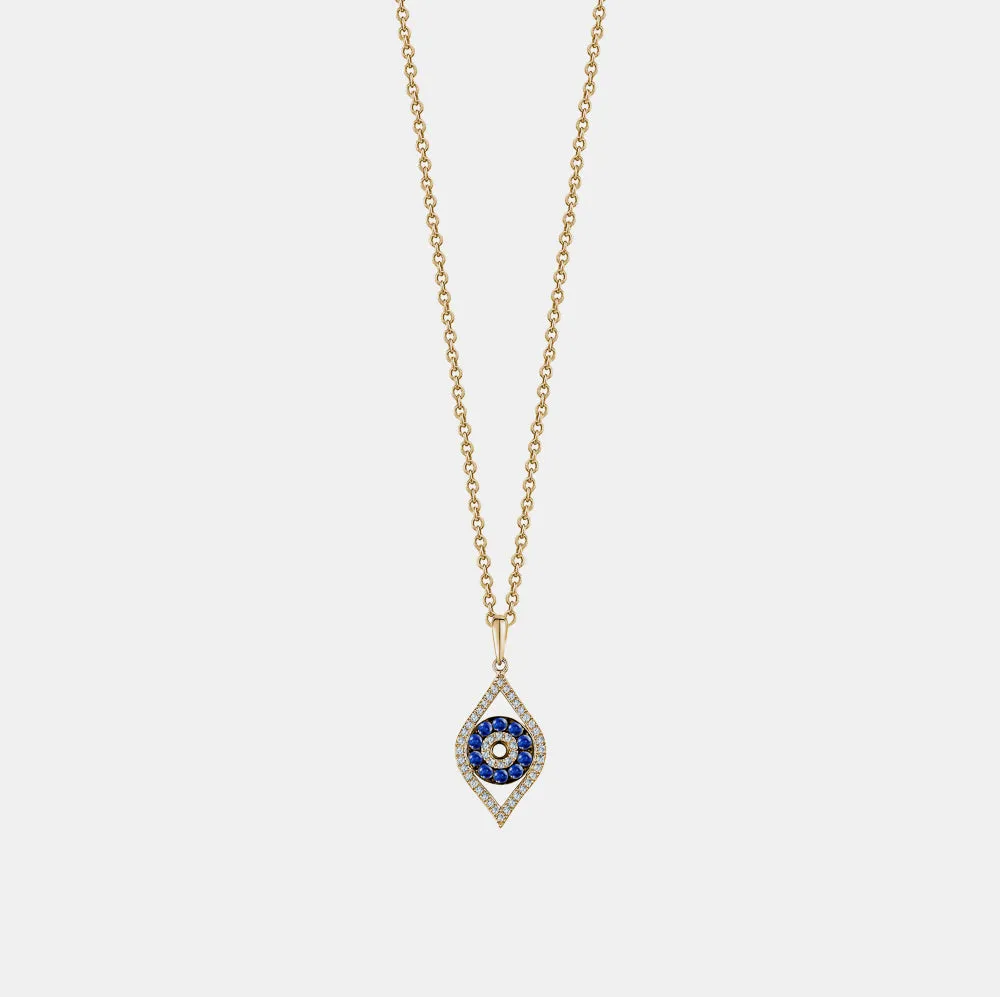 Diamond Blue Sapphire Cut Out Evil Eye Necklace