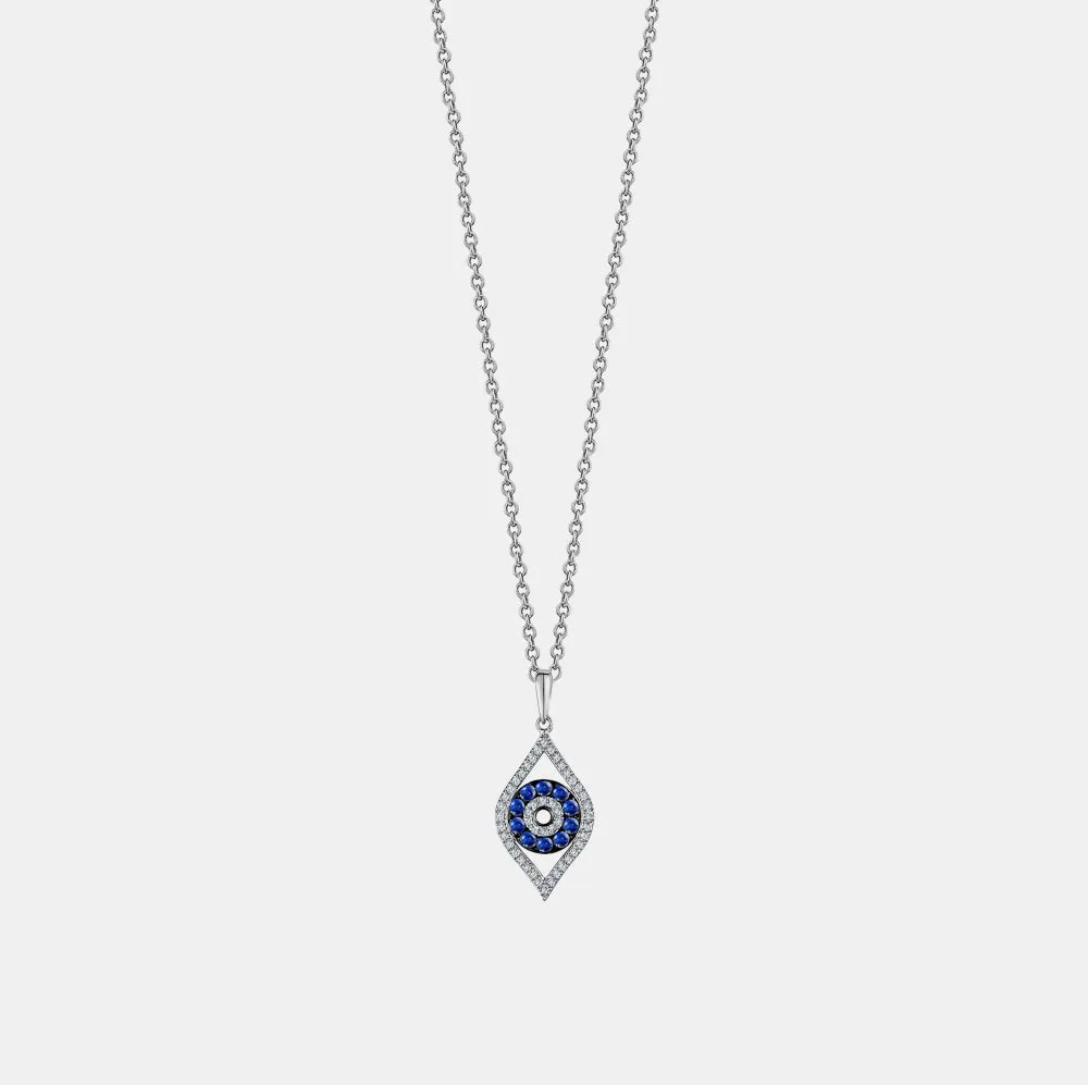 Diamond Blue Sapphire Cut Out Evil Eye Necklace