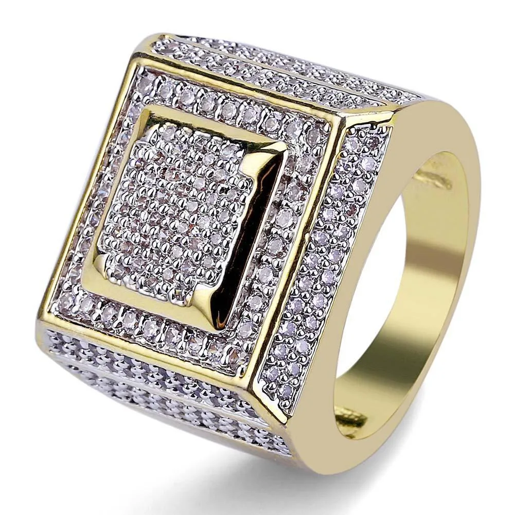 Double Layers Square Iced Out Ring