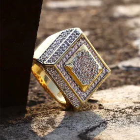 Double Layers Square Iced Out Ring