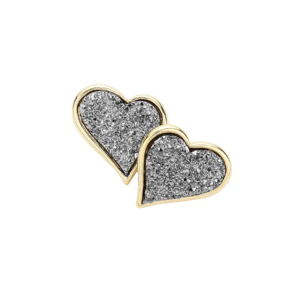 Druzy Heart Stud Earrings