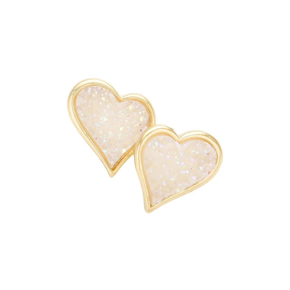 Druzy Heart Stud Earrings