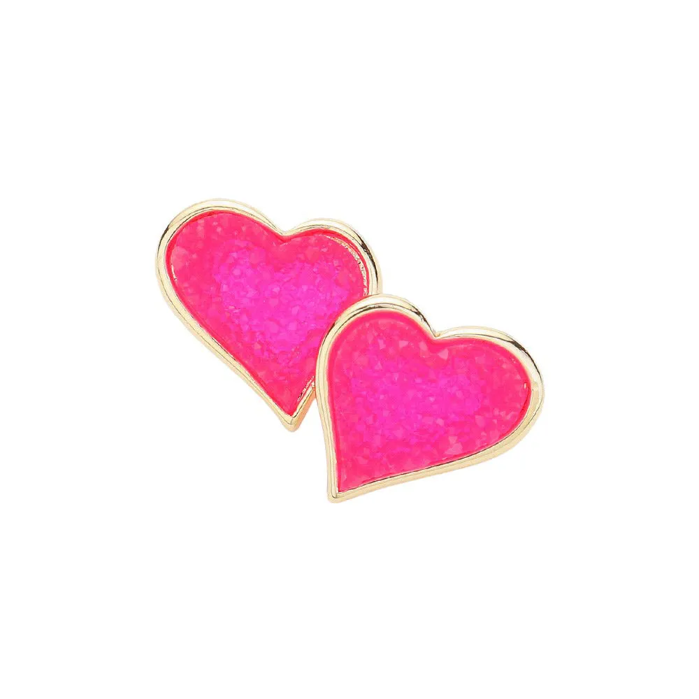 Druzy Heart Stud Earrings