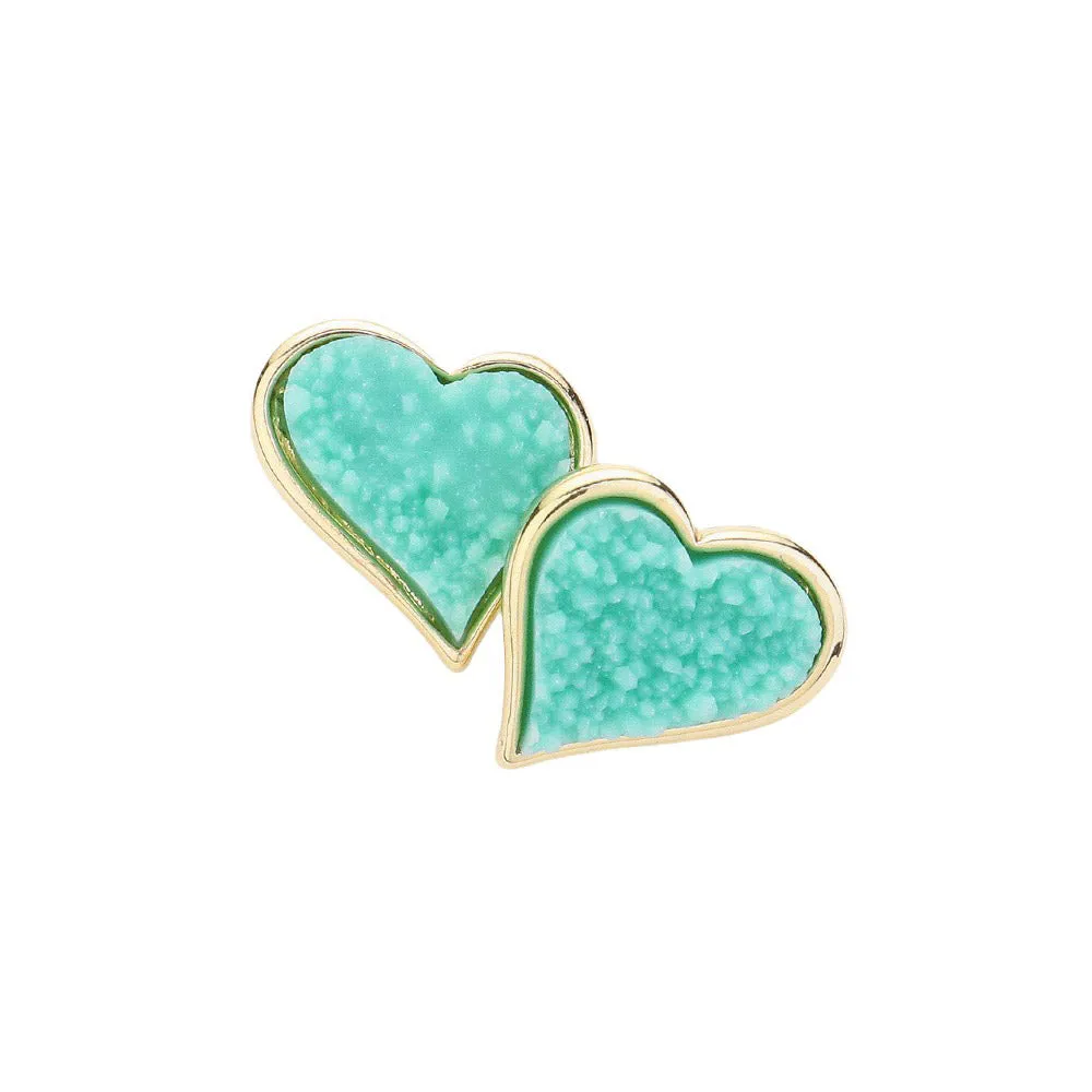 Druzy Heart Stud Earrings