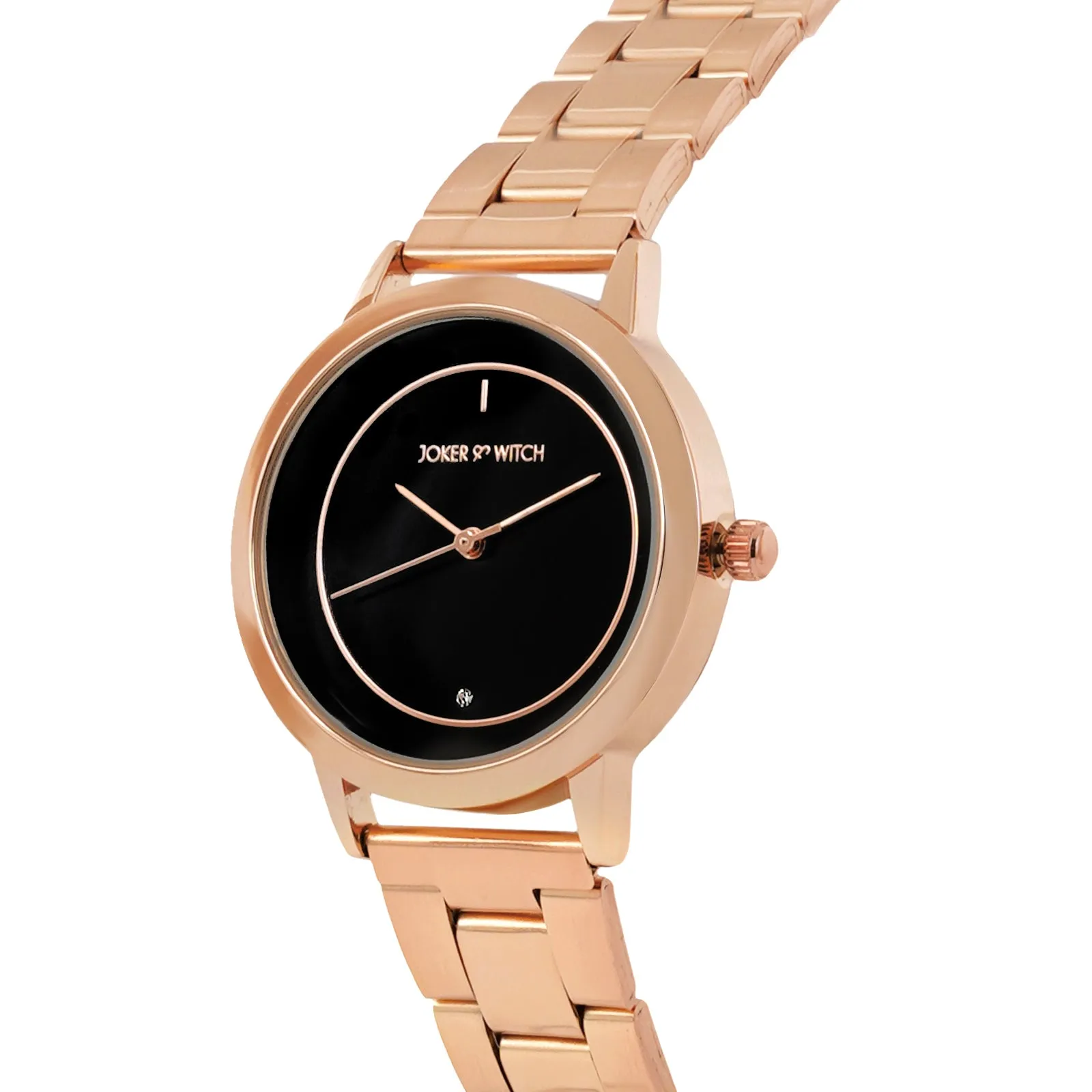 Eclipse Black Dial Rosegold Metallic Strap Watch