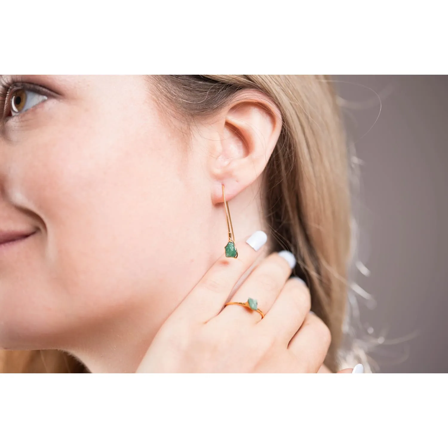 Edgy Raw Emerald Drop and Dangle Earrings