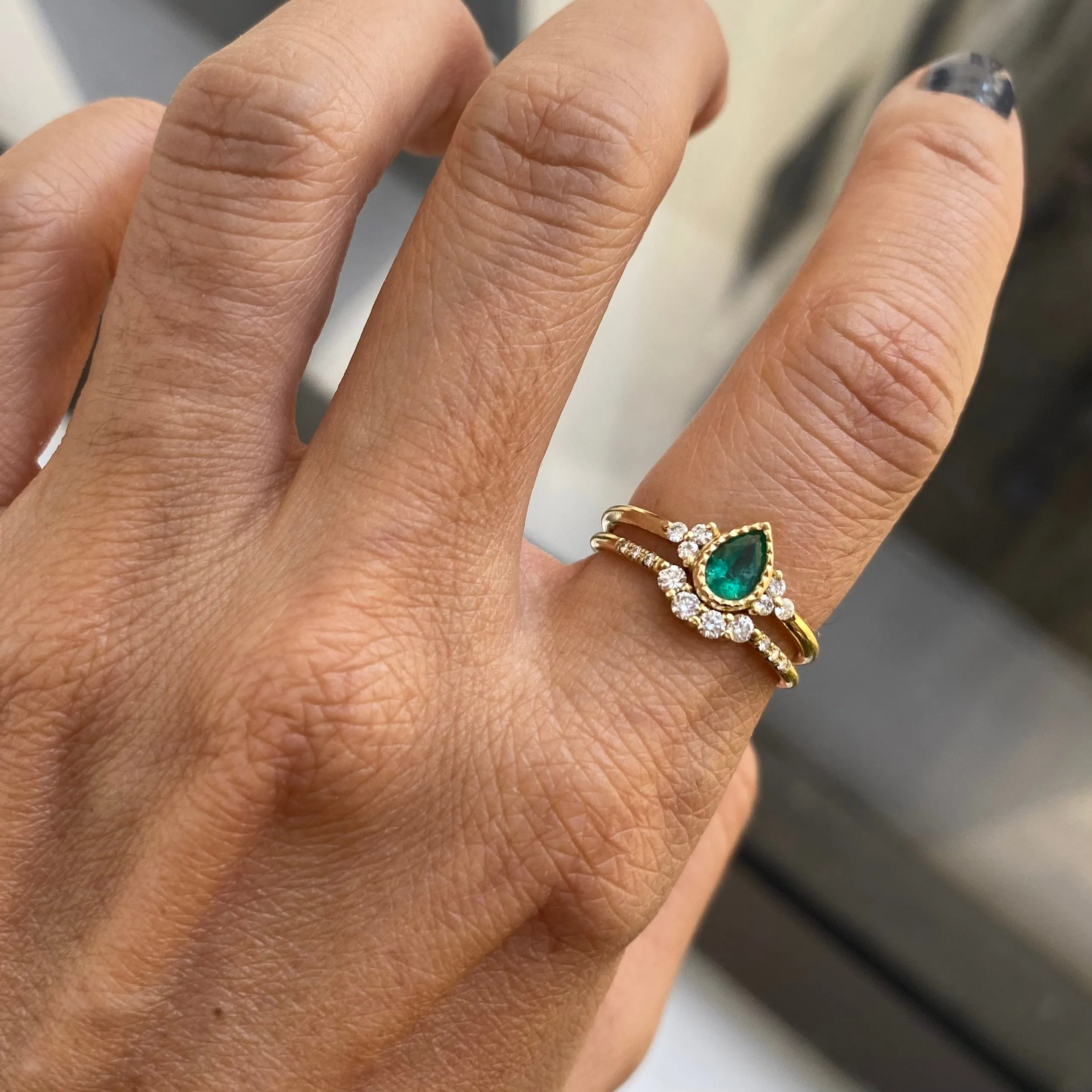 Emerald Pear Diamond Cluster Ring