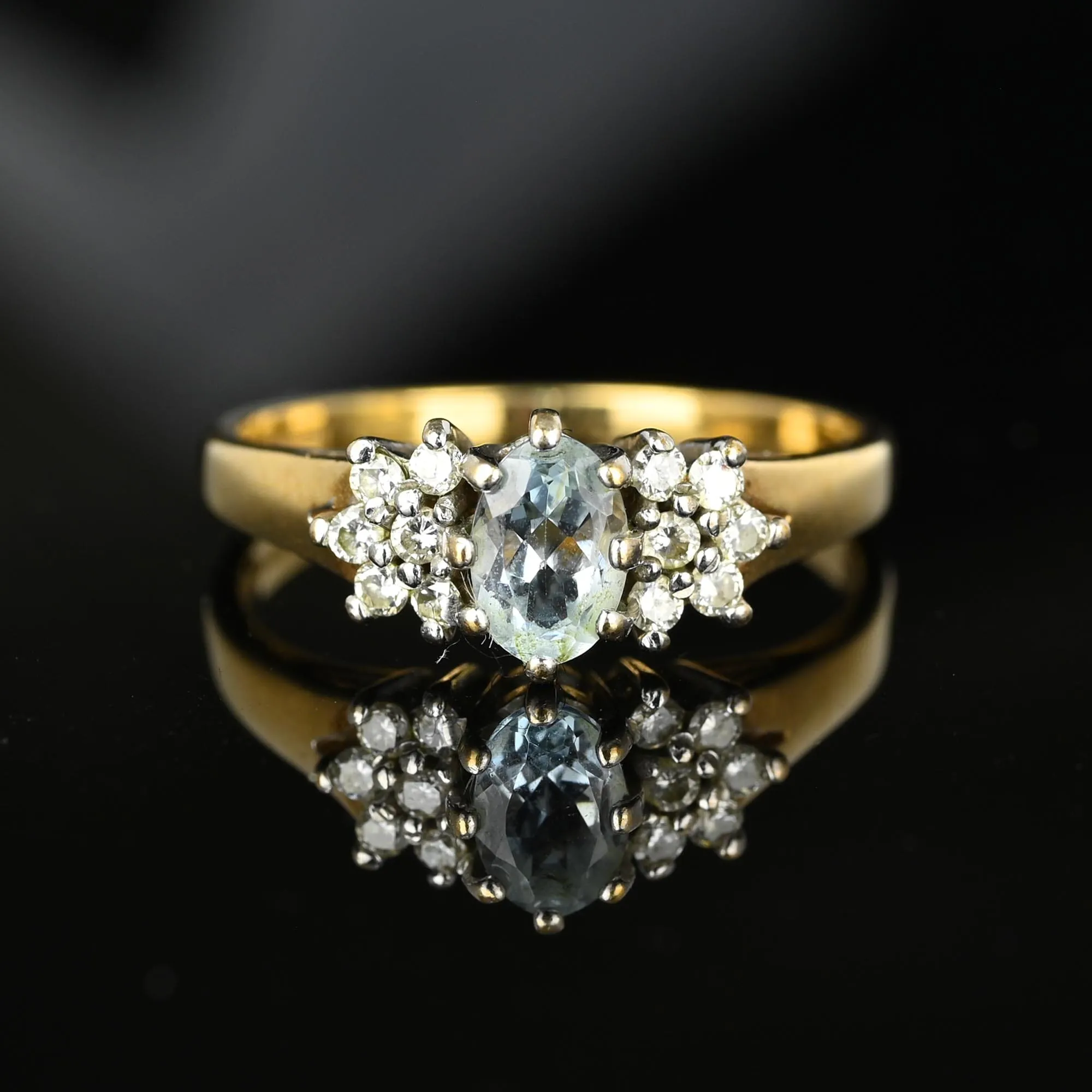 Estate Diamond Cluster Aquamarine Ring in Gold