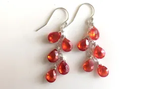 Fire Opal CZ Cascade Earrings, Metal options