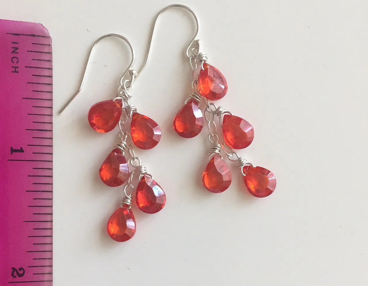 Fire Opal CZ Cascade Earrings, Metal options