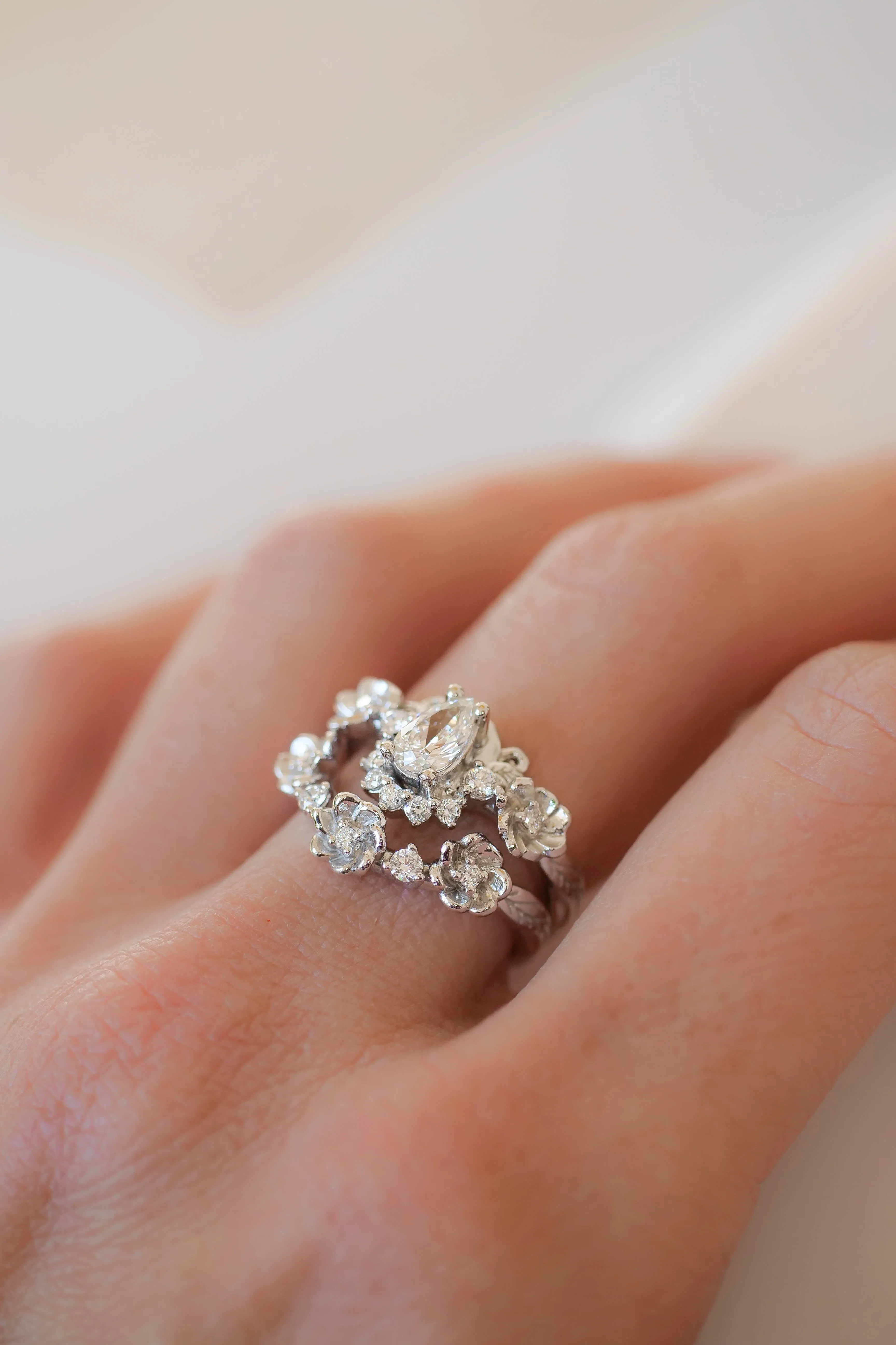 Floral engagement ring with natural diamonds / Adelina