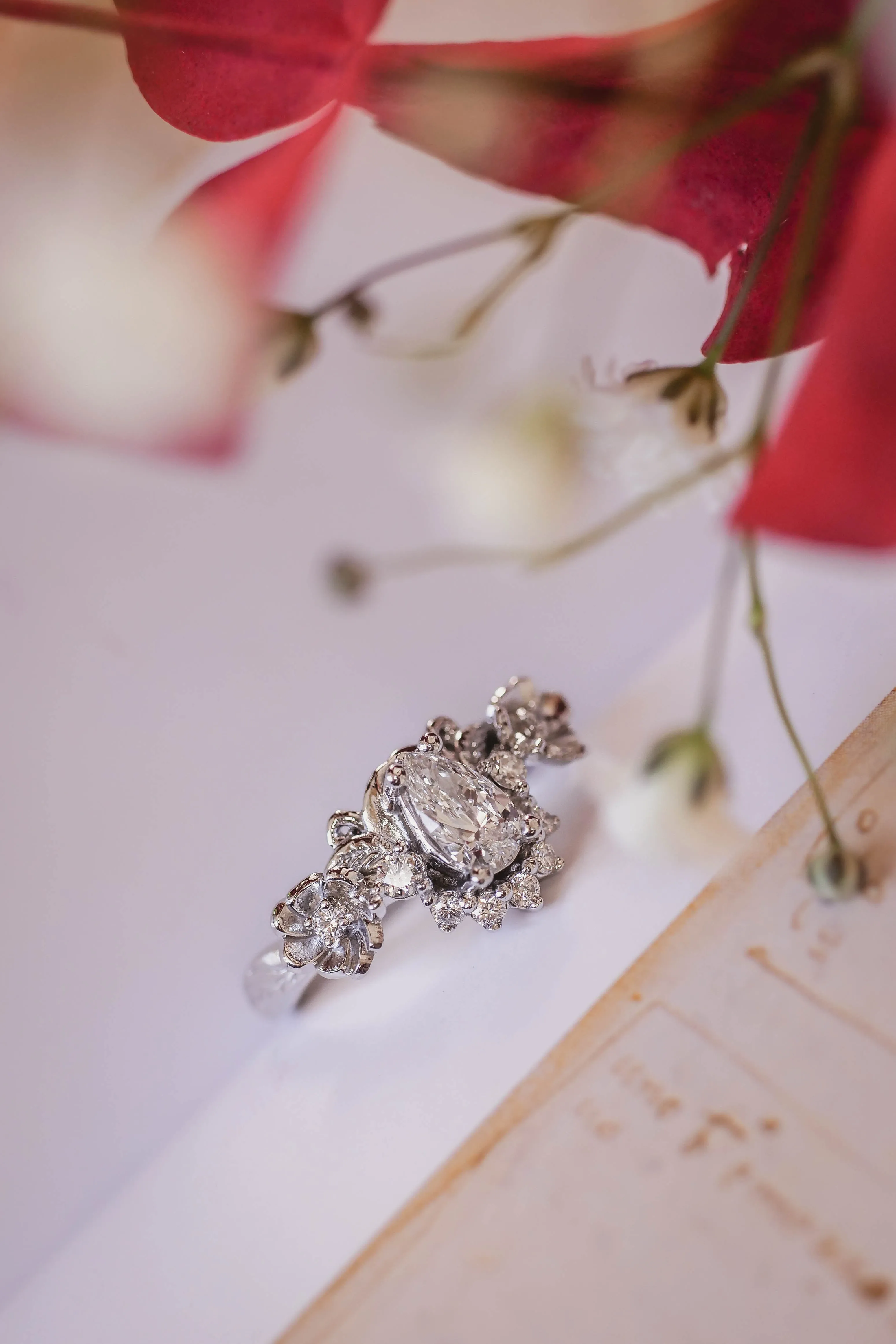 Floral engagement ring with natural diamonds / Adelina