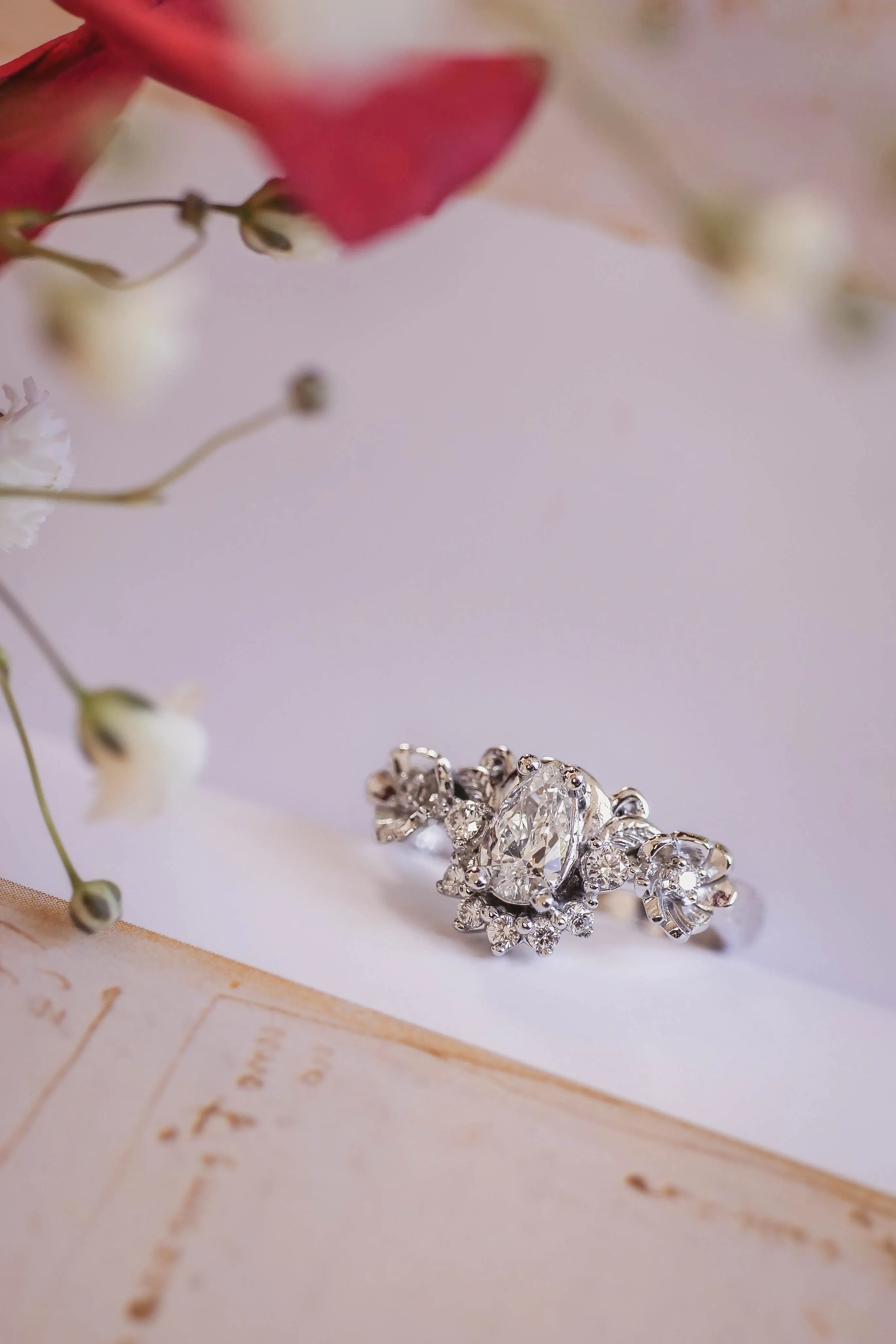 Floral engagement ring with natural diamonds / Adelina