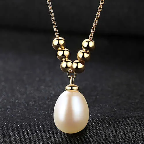 Freshwater Real Pearl Necklace with Pendant S925 Sterling Silver 18K Gold Plating