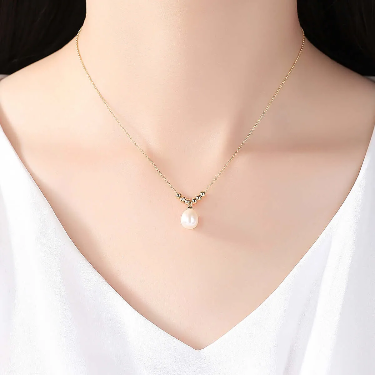 Freshwater Real Pearl Necklace with Pendant S925 Sterling Silver 18K Gold Plating