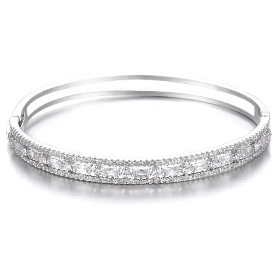 Full Shinning Cubic Zirconia Bangles Women Engagement Party Jewelry