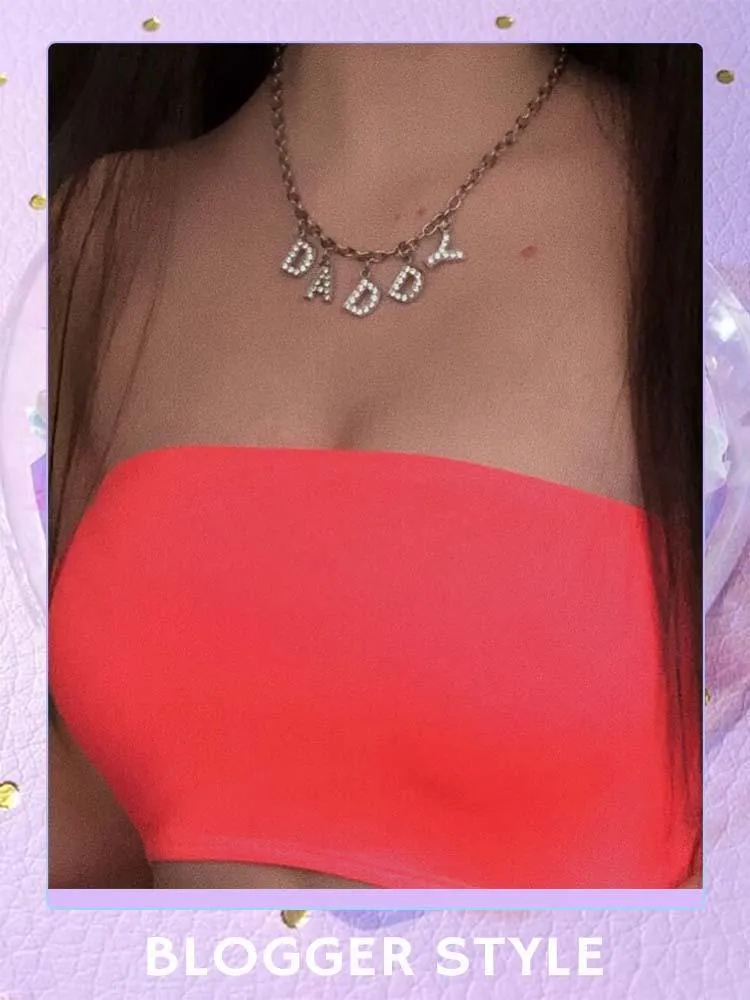 Girly Rhinestone Words Choker Necklace