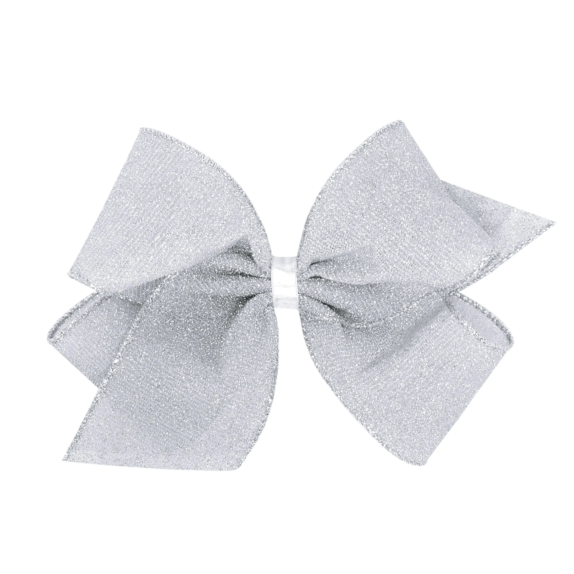 Glimmer Sparkle Hair Bow on Clippie - Silver