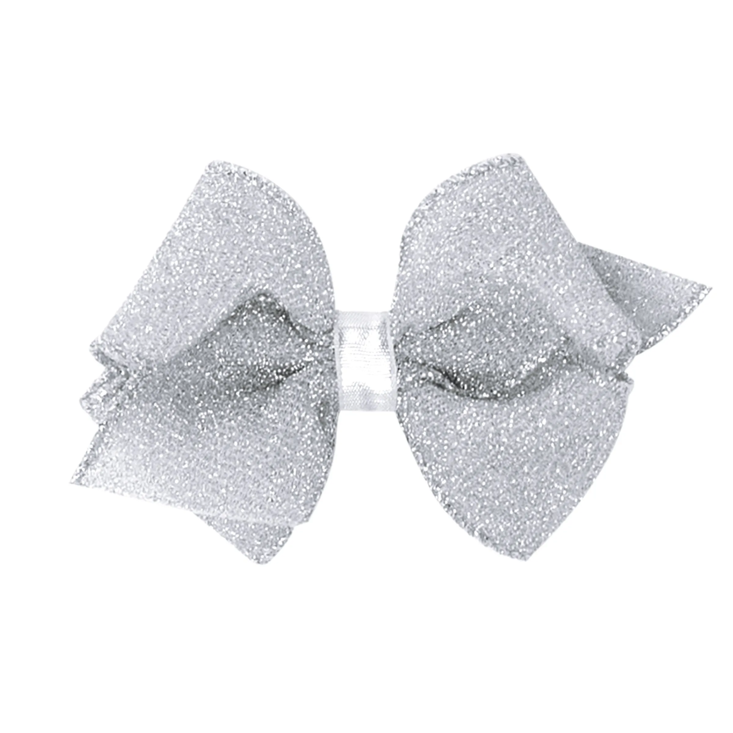 Glimmer Sparkle Hair Bow on Clippie - Silver