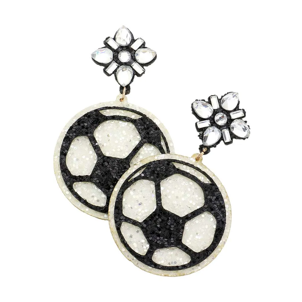 Glittered Soccer Dangle Earrings