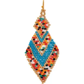 Gold Blue Multicolor Woven Seed Bead Earring