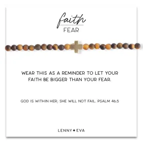 Gold Cross Faith Over Fear Bracelet in Brown Tiger Eye