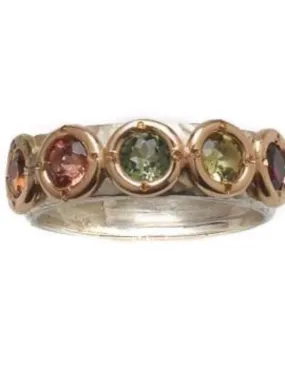 Gold Jewelry from Israel Sterling Silver and 9 carats Gold Designer Ring set with Tourmalines.