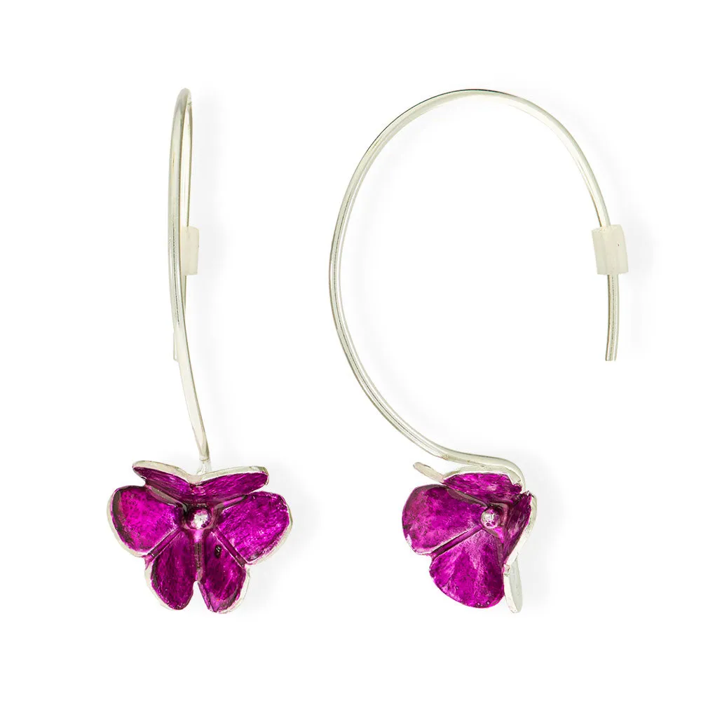 Handmade Silver Fuchsia Clover Flower Hoop Earrings