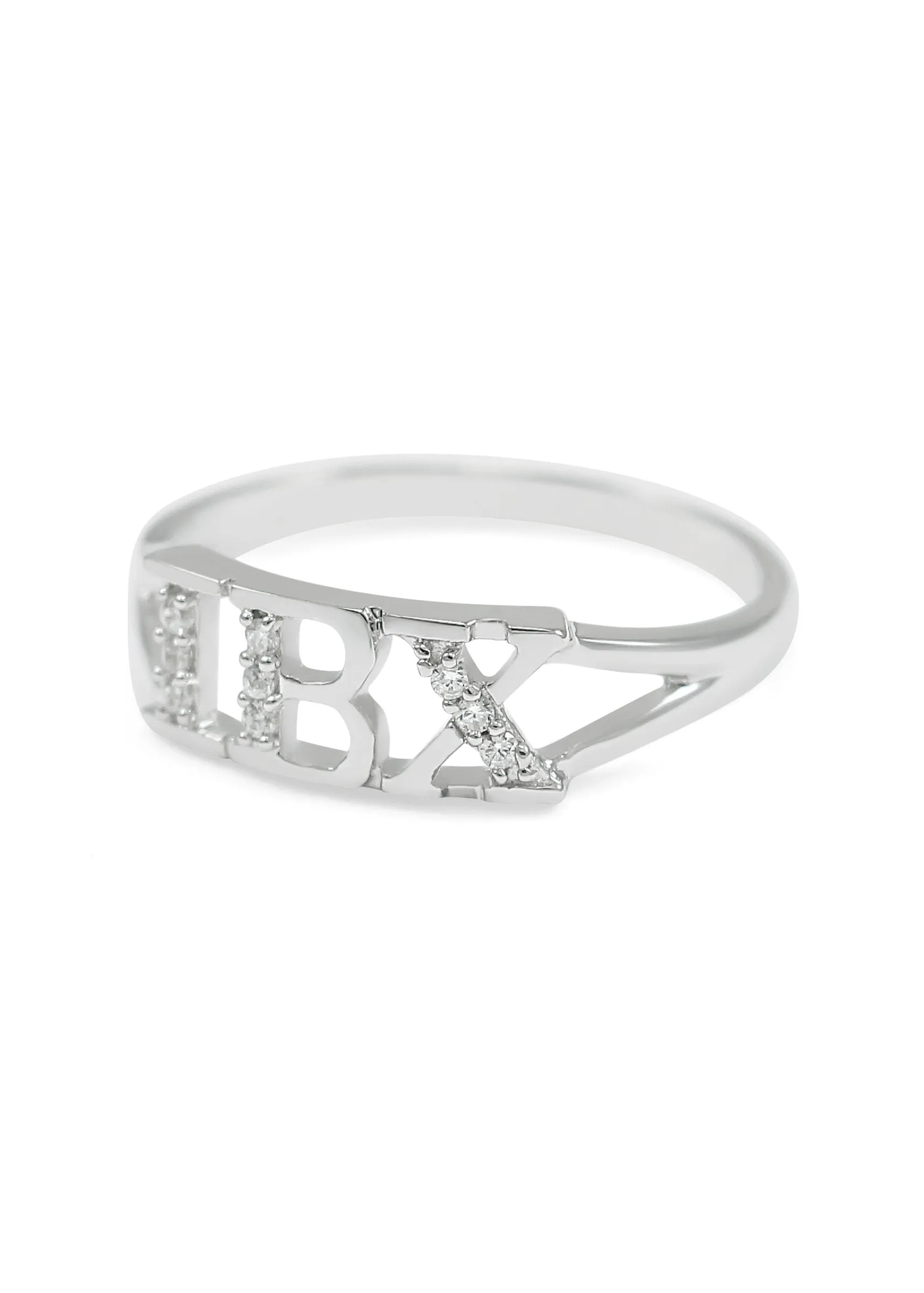 Iota Beta Chi Sterling Silver Ring with Simulated Diamonds