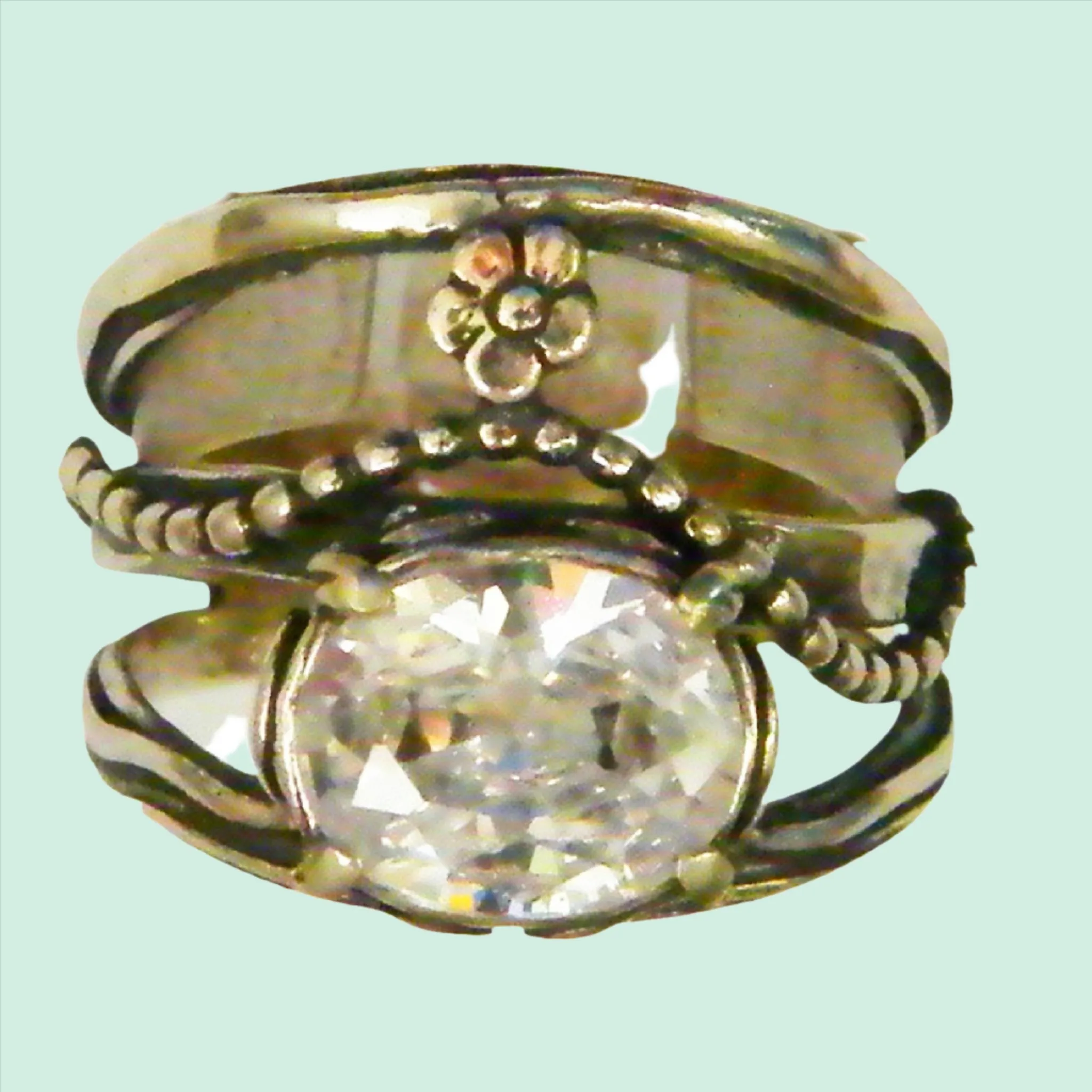 Israel Jewelry sterling silver ring set with a cz zircon. Israeli designer bohemian ring.