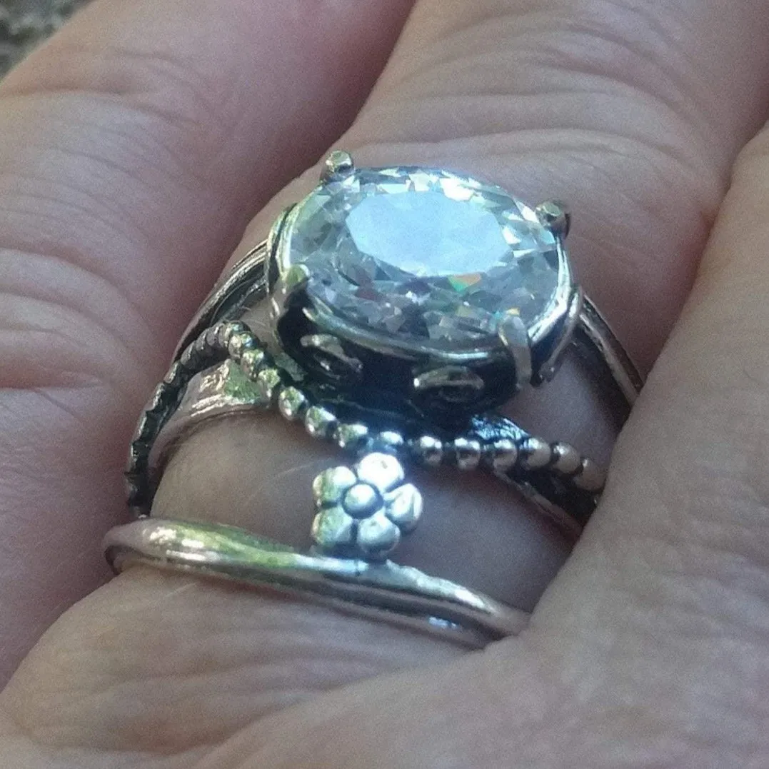 Israel Jewelry sterling silver ring set with a cz zircon. Israeli designer bohemian ring.