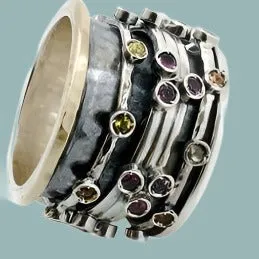 Israeli spinner rings Silver Gold and Tourmalines