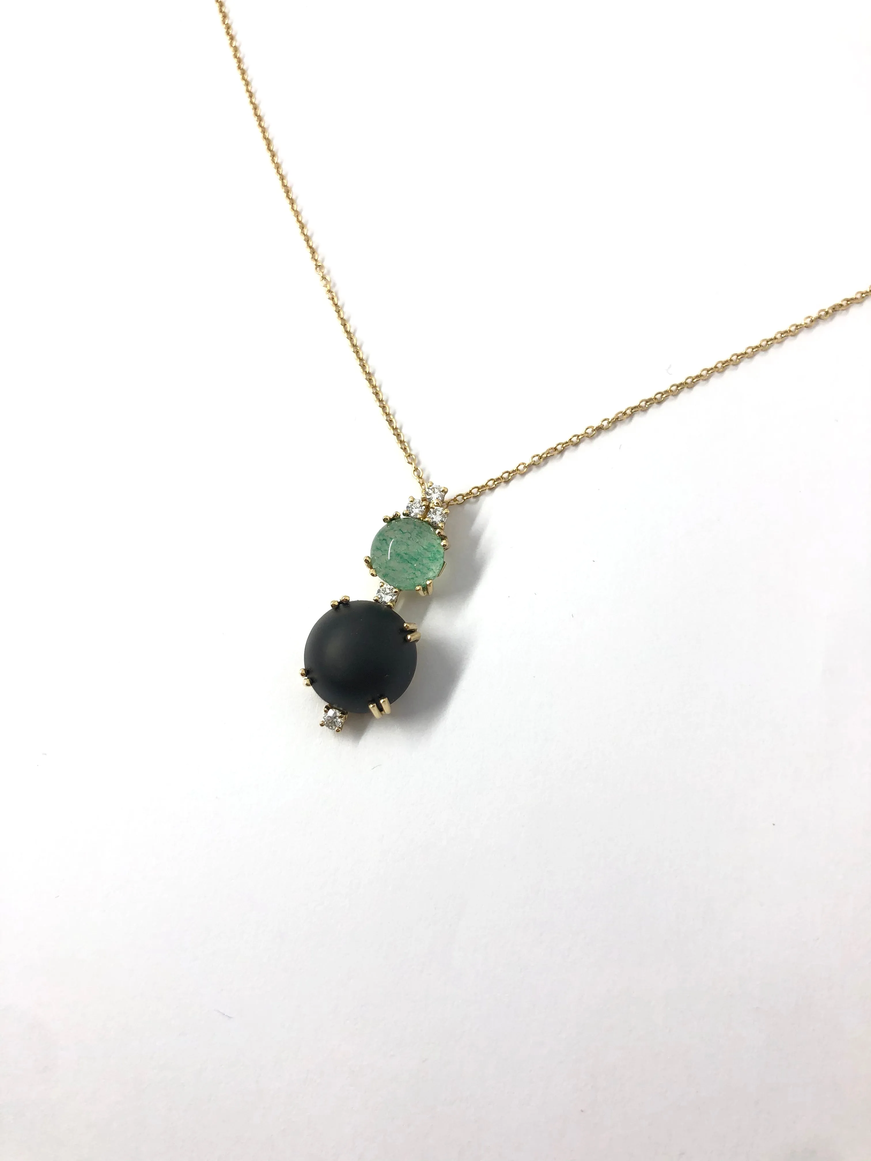 Jet, Diamond and Green Agate Stone Pendant